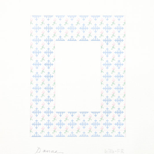 Blue and Pink Floral Lattice and Diamond Pattern Frame