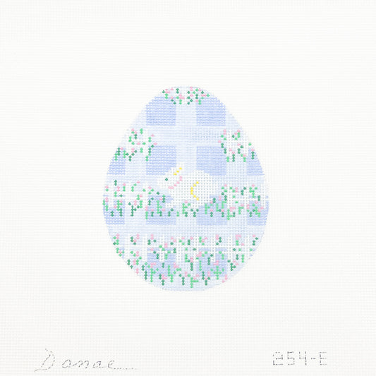 Bunny with Picket Fence Blue Gingham Easter Egg (large)