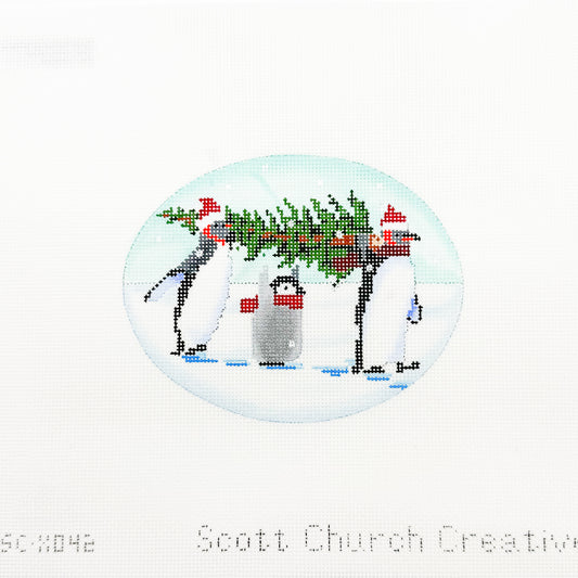 Christmas Penguins Oval Ornament