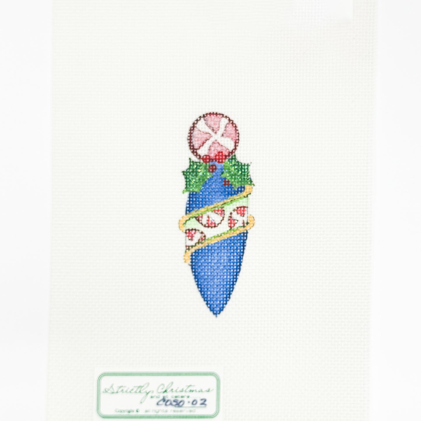 Blue Drop Ornament with Peppermint