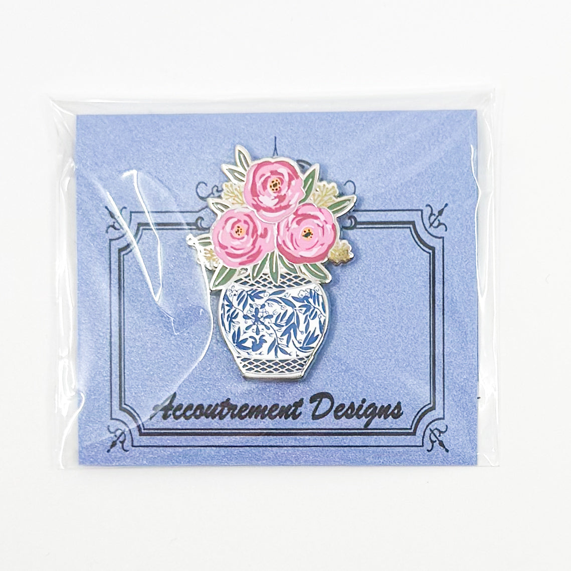 Pink Flowers in a Blue Vase Needle Minder