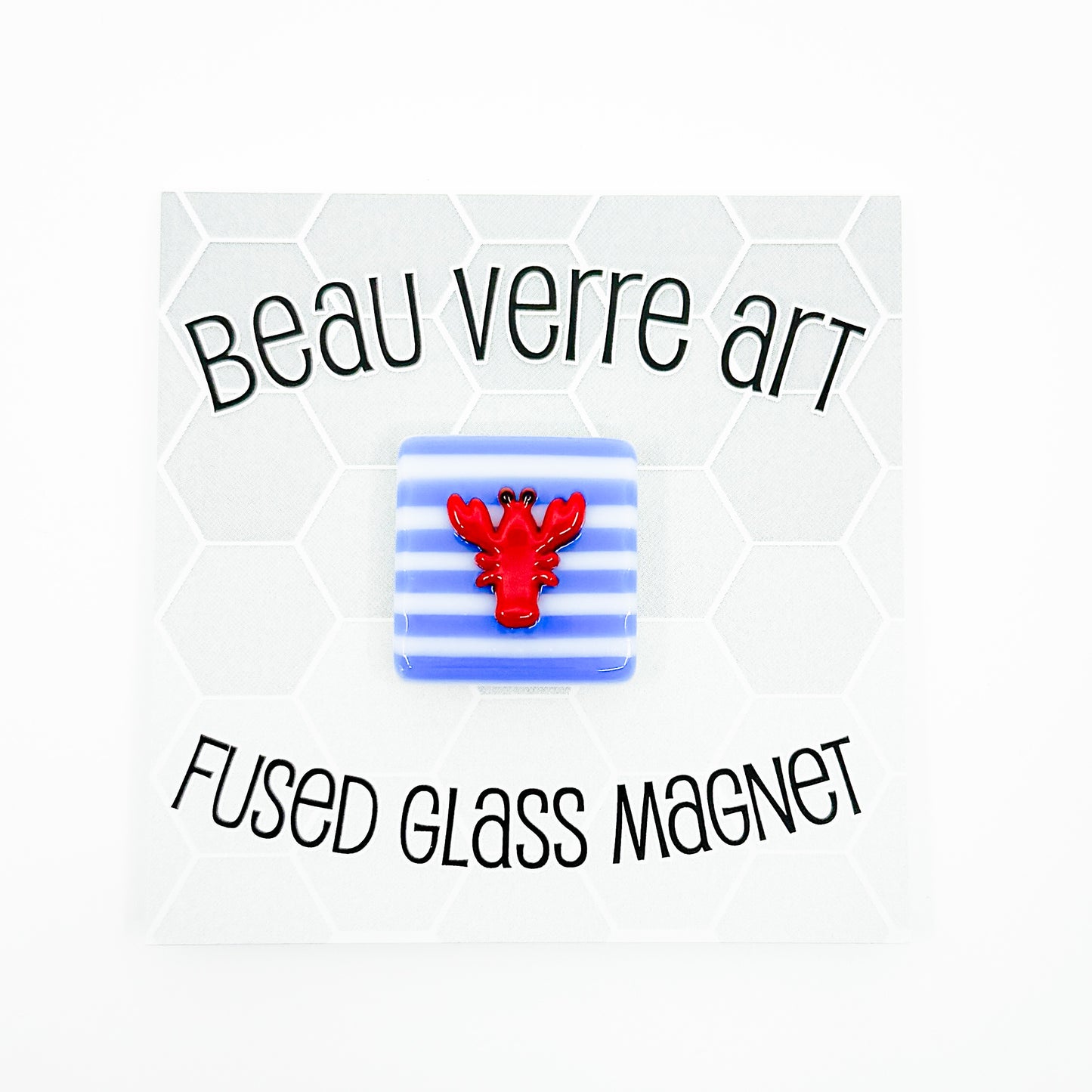 Lobster on Blue Stripe Fused Glass Needle Minder
