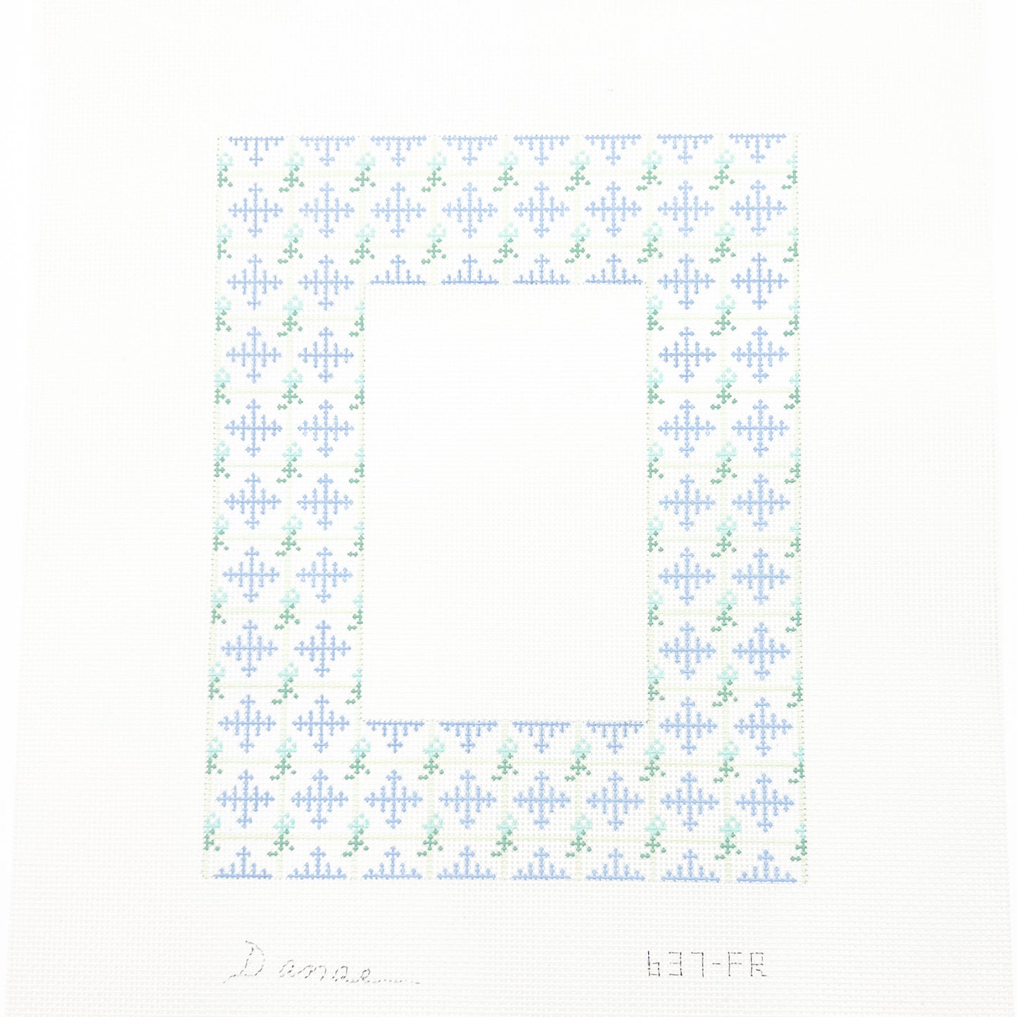 Blue and Green Floral and Diamond Pattern Frame