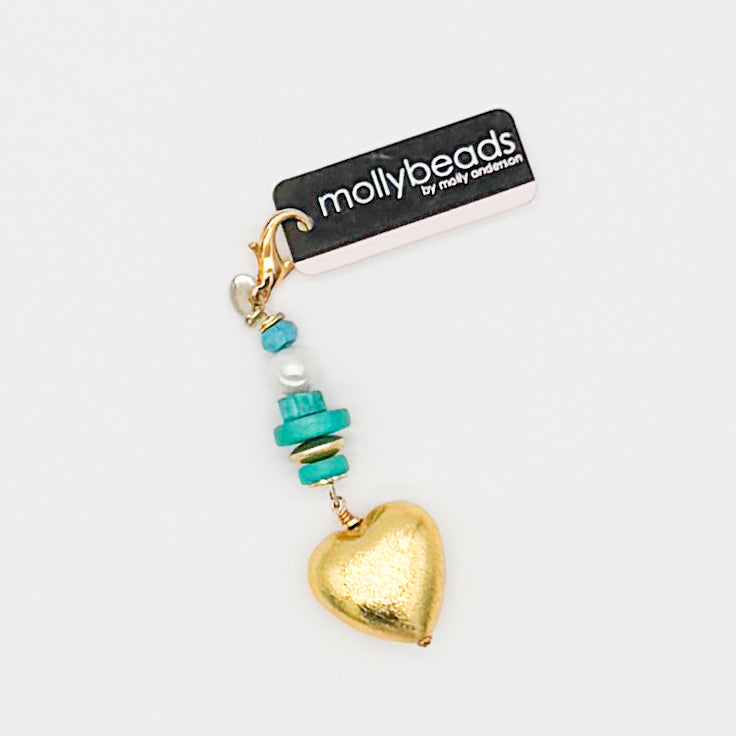 MOLLYBEADS Turquoise + Gold Heart Scissor Fob