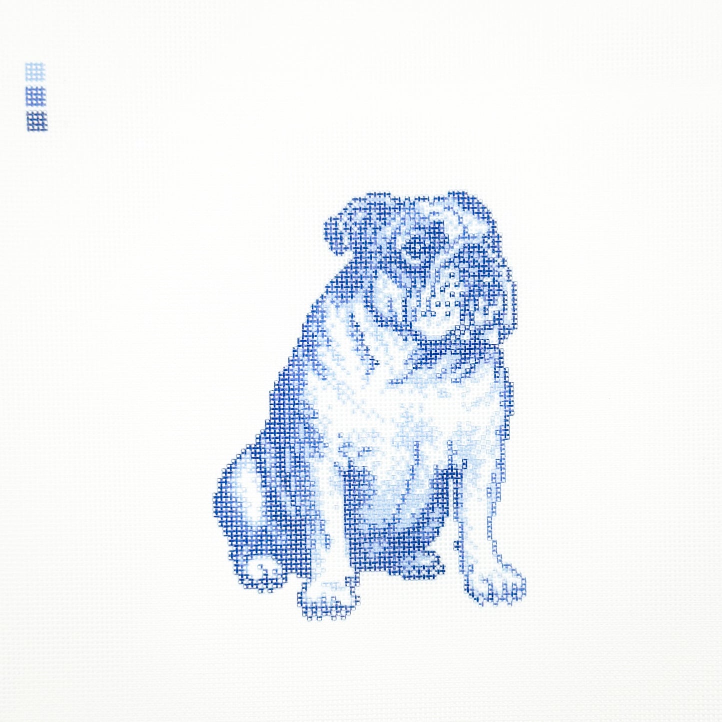 English Bulldog in Blue Toile