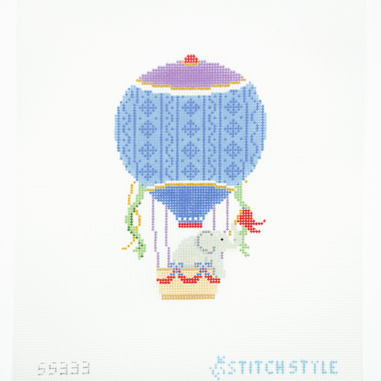 Blue and Purple Hot Air Balloon with Elephant