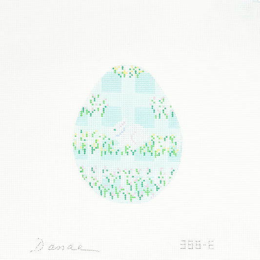 Bunny with Picket Fence on Teal Gingham Egg (large)