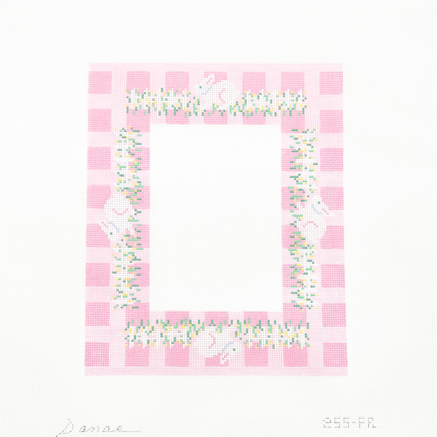 Bunnies and Picket Fence on Pink Gingham Frame