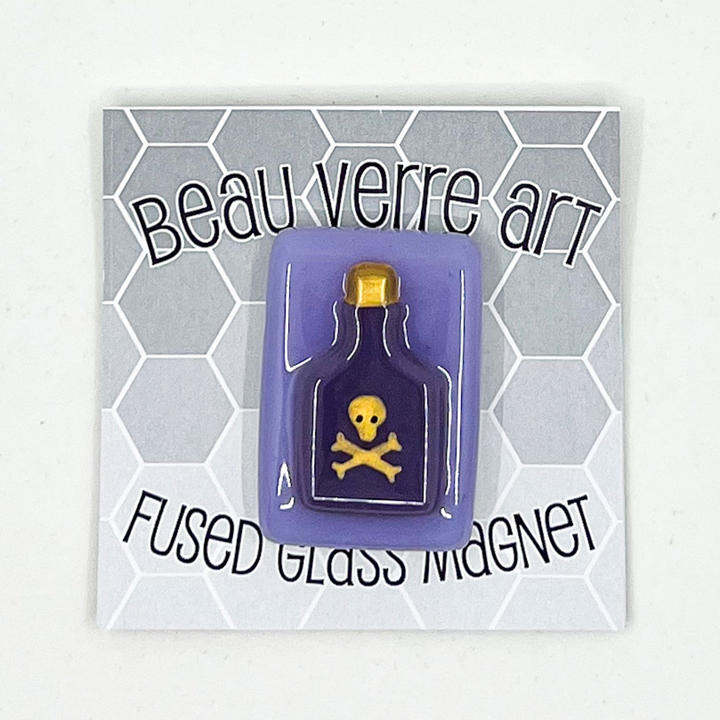 Purple Poison Bottle on Light Purple Fused Glass Needle Minder