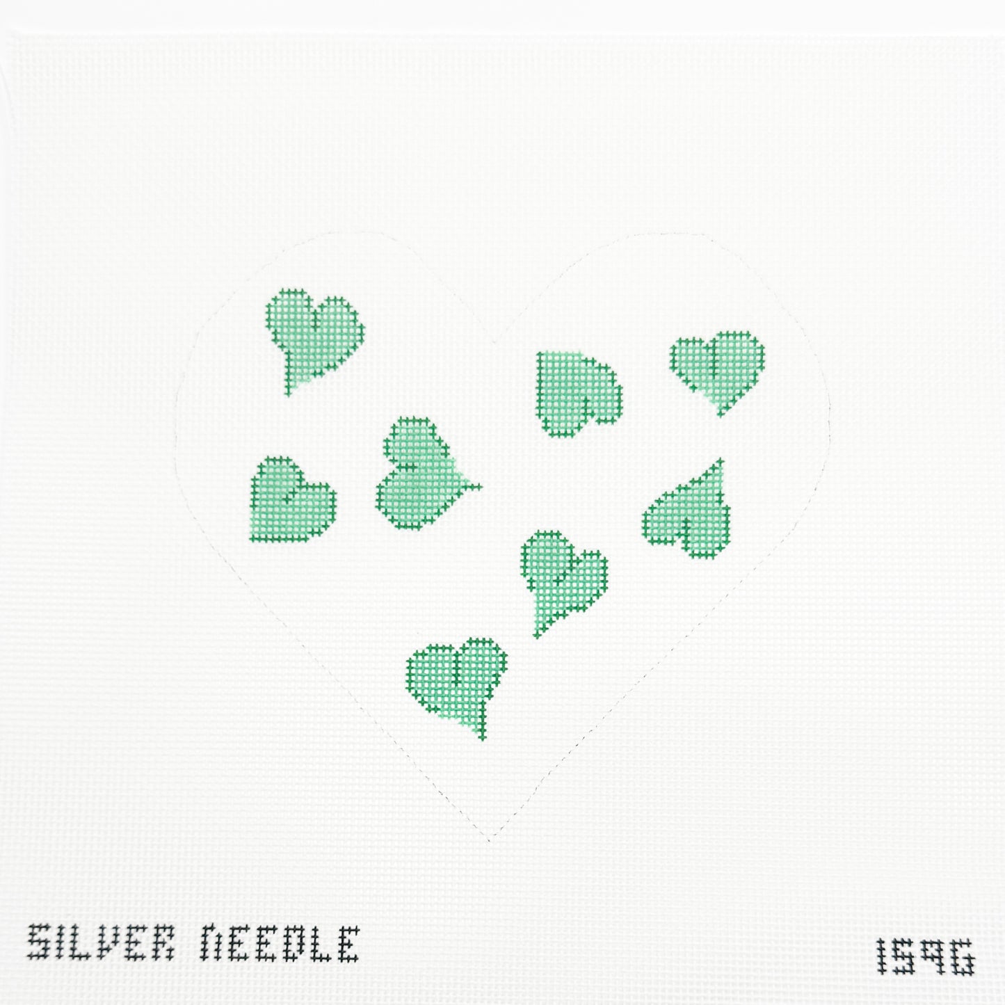 Silver Needle Green Hearts Pillow