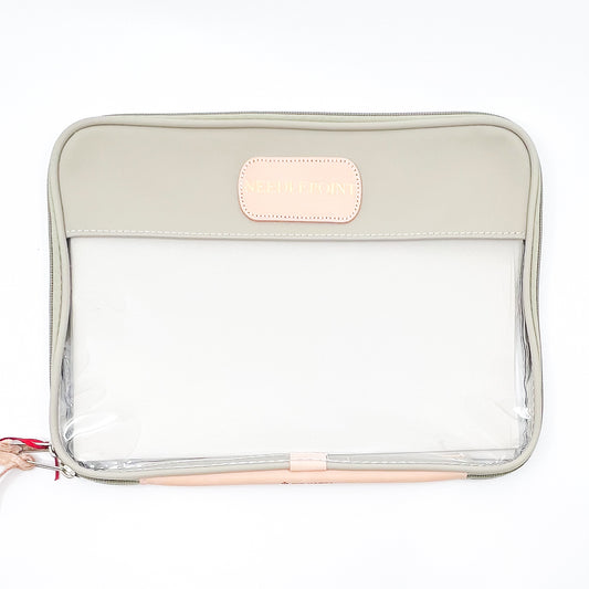 Jon Hart Clear Folio in Tan Coated Canvas PRE-STAMPED “NEEDLEPOINT” in Gold Foil