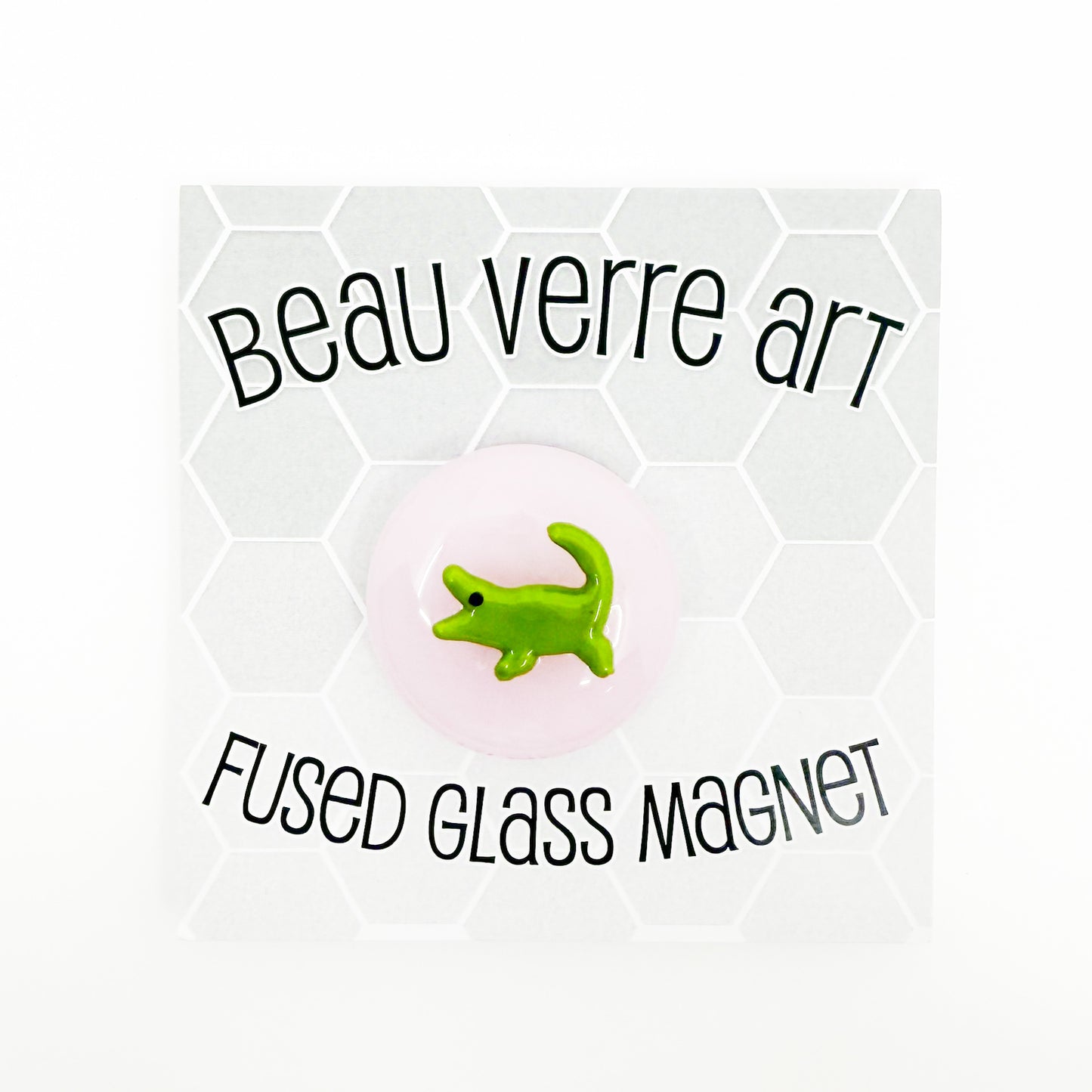 Alligator on Pink Fused Glass Needle Minder