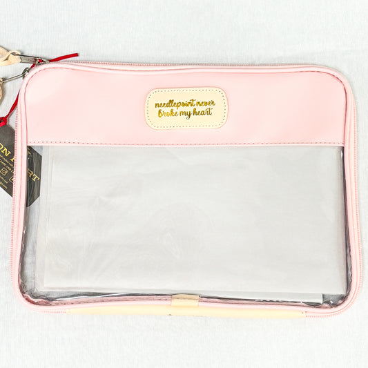 Jon Hart Rose Coated Canvas Folio with "Needlepoint Never Broke My Heart" in Gold