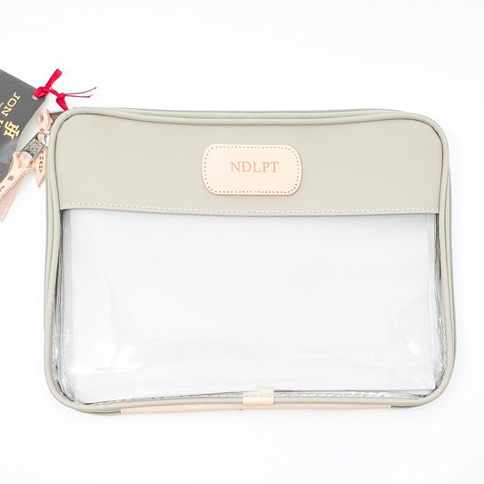 Jon Hart Clear Folio in Tan Coated Canvas PRE-STAMPED “NDLPT”