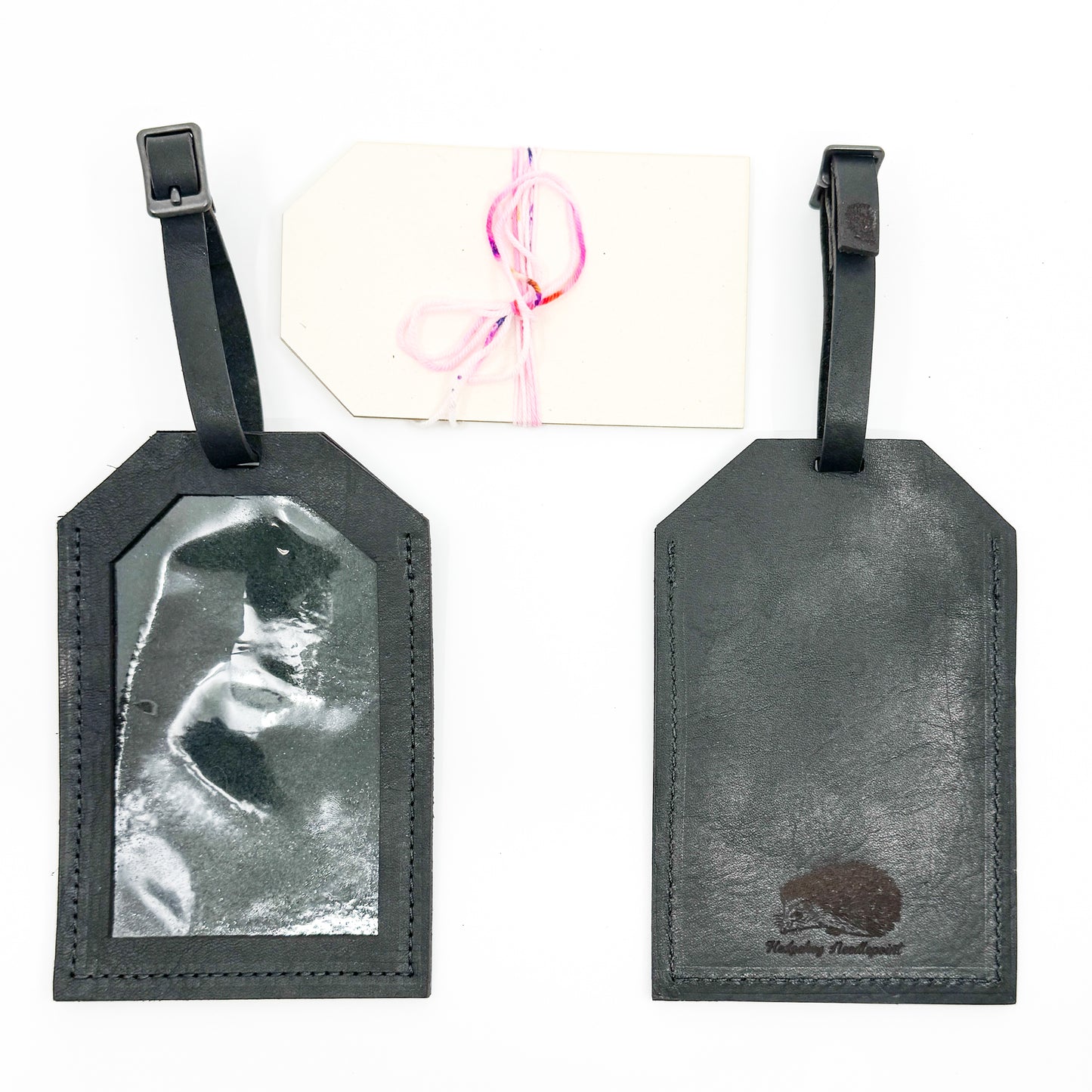 Black Leather Travel Tag from Hedgehog Needlepoint