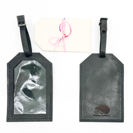 Black Leather Travel Tag from Hedgehog Needlepoint