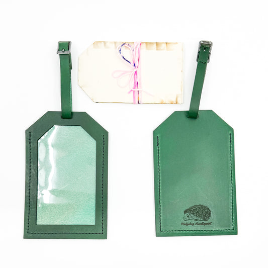 Green Leather Travel Tag from Hedgehog Needlepoint