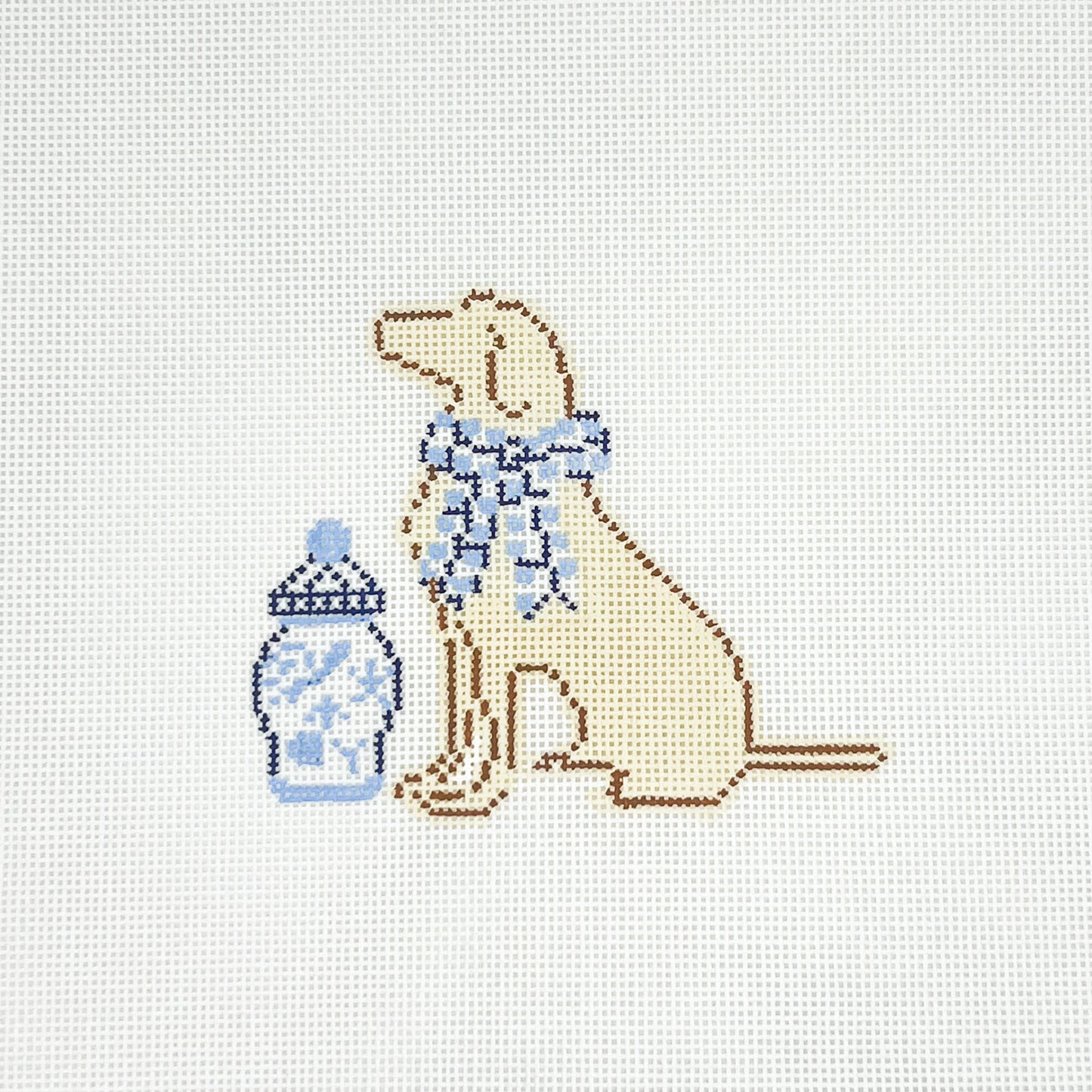 Dog with Ginger Jar and Blue Bow
