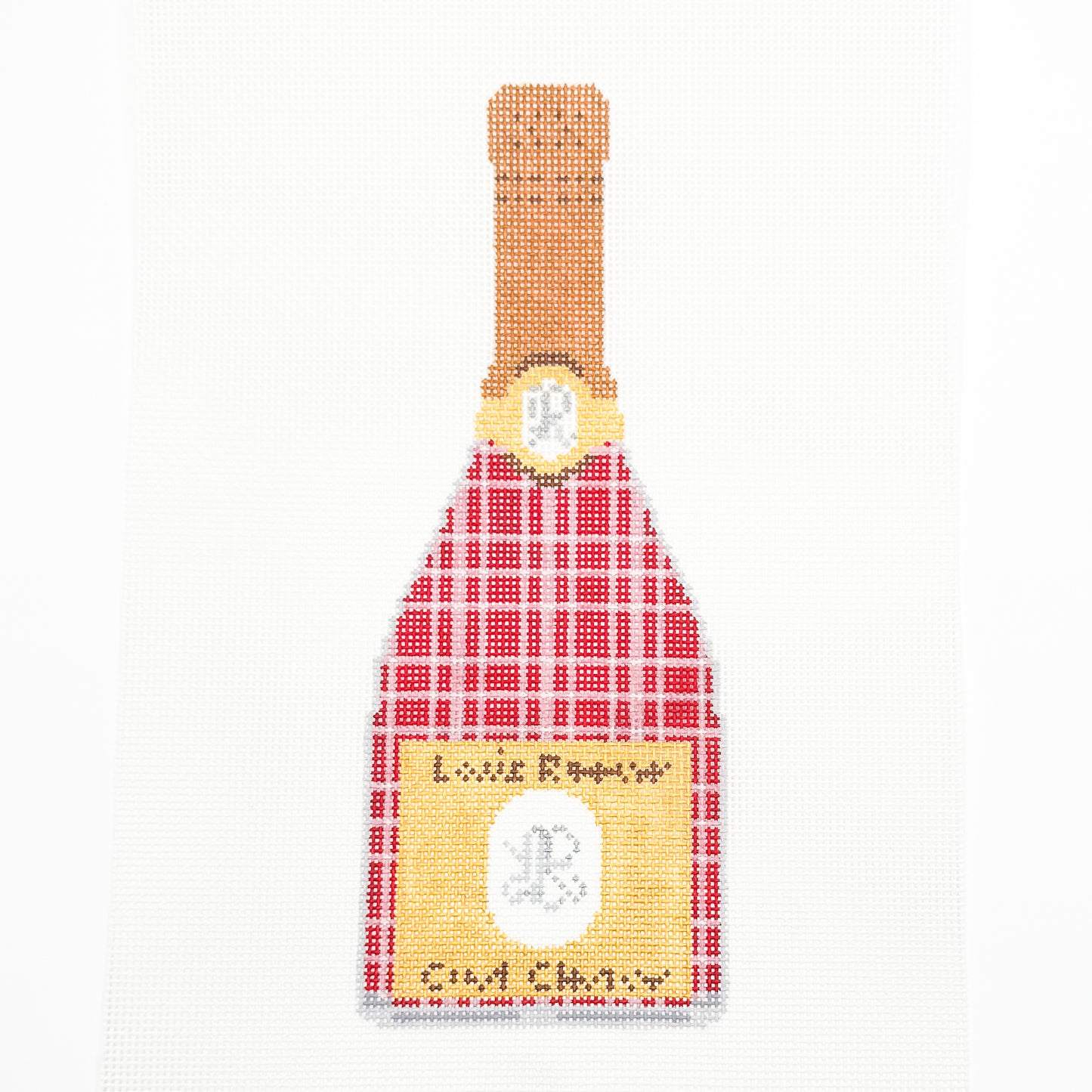 Champagne Bottle with Red Plaid