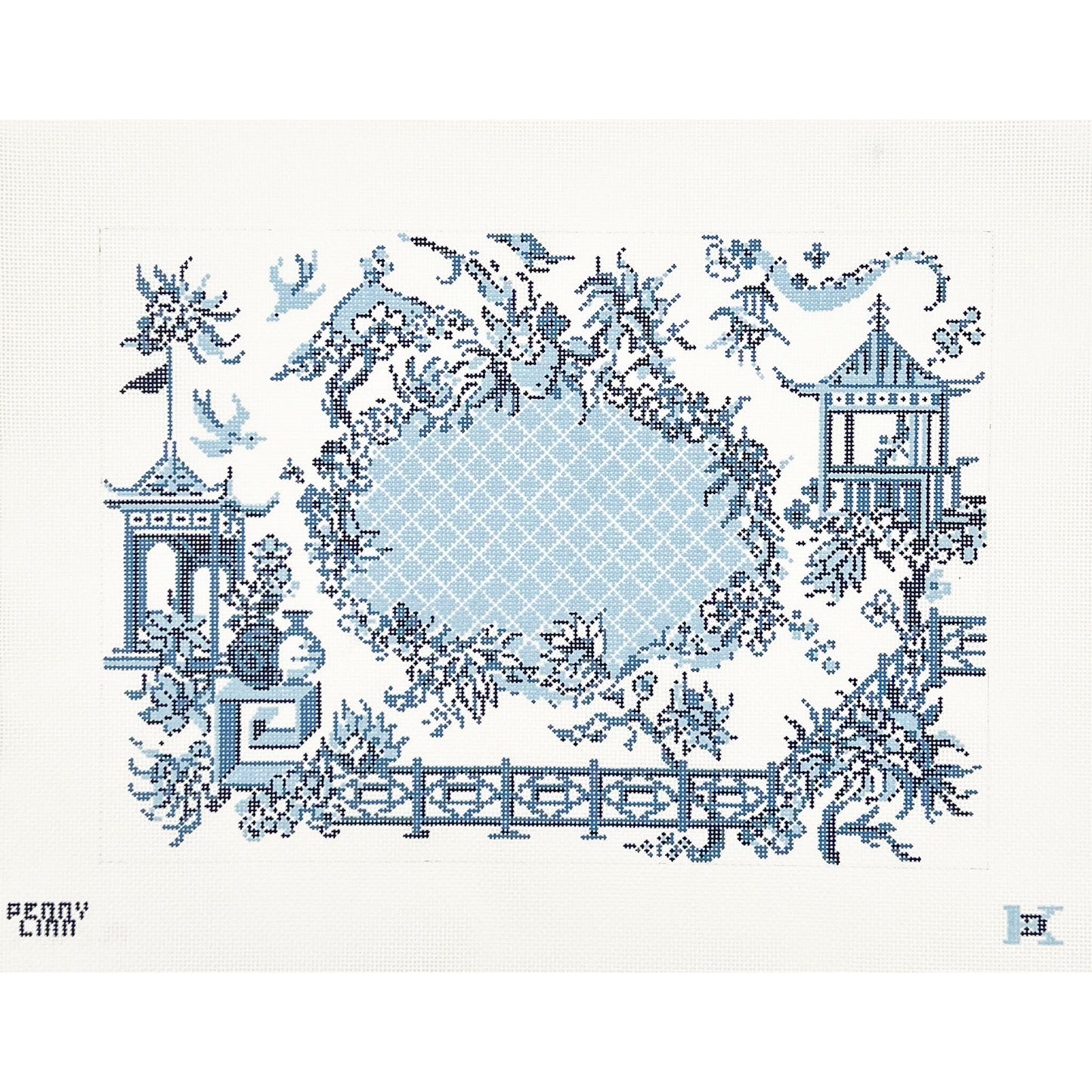 Chinoiserie Toile Blue on White