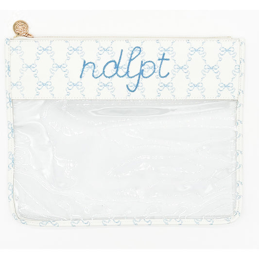 Large Blue Bow Ribbon Trellis "NDLPT" Clear Zip Pouch