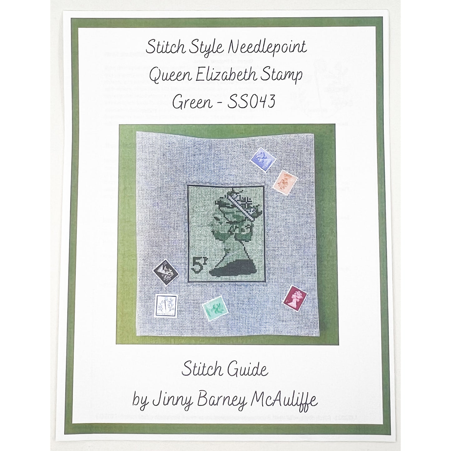 Queen Elizabeth Stamp Green (canvas + stitch guide)