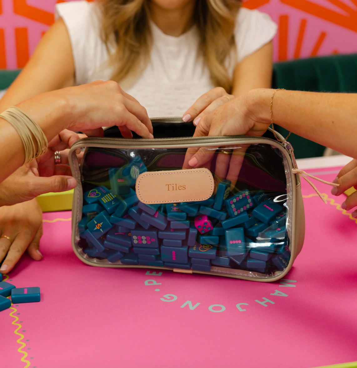 Jon Hart Compass Mahjong Tile Pouch in Ice Blue Coated Canvas