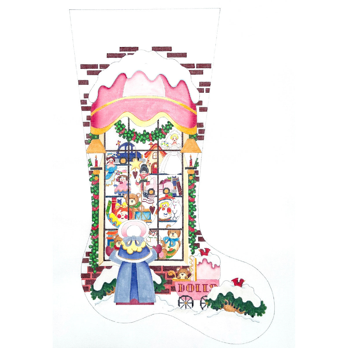 Toy Shop with Little Girl and Doll Stroller Full Size Stocking (13 mesh)