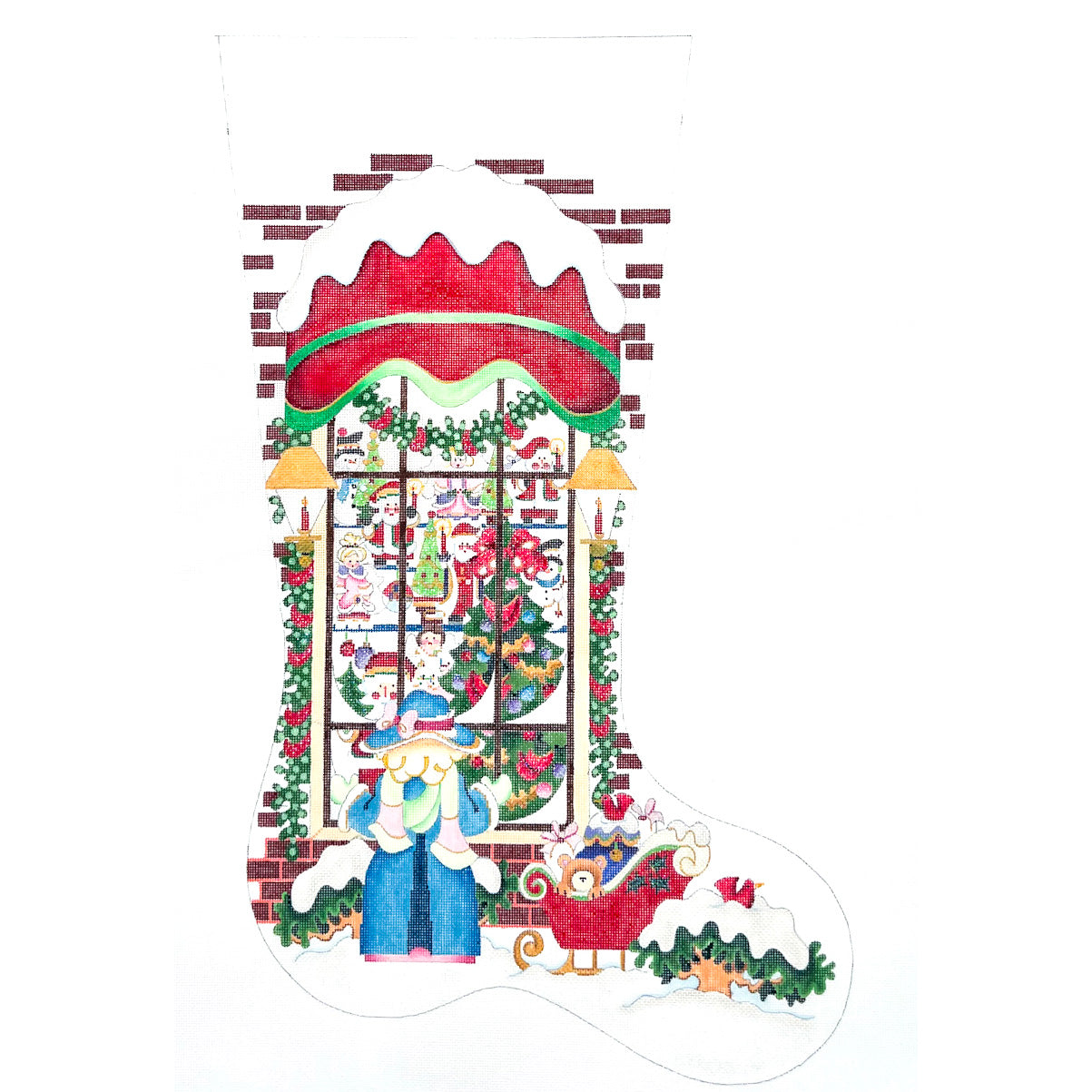 Strictly Christmas Christmas Shop with Girl Full Size Stocking - 18 mesh