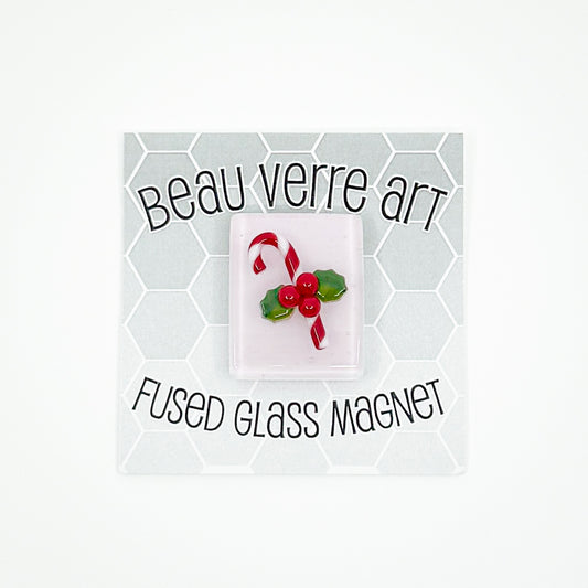 Candy Cane + Holly Fused Glass Needle Minder