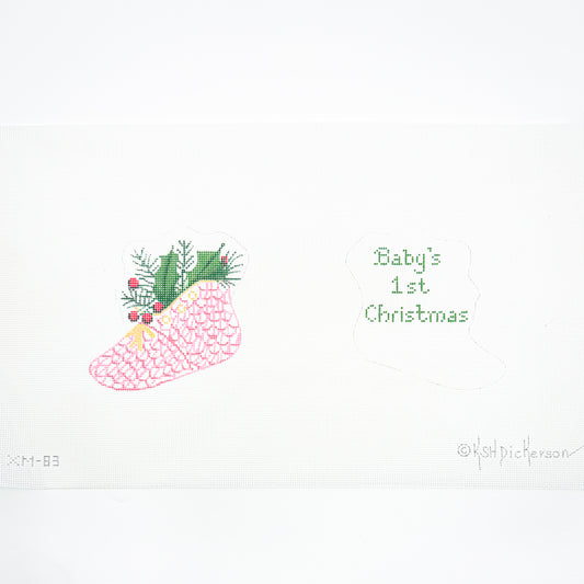 Pink Fishnet Bootie "Baby's 1st Christmas"