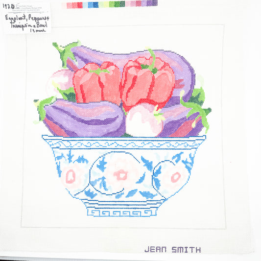 Eggplant + Peppers + Onions in a Bowl