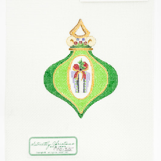 Green Teardrop Ornament with Present