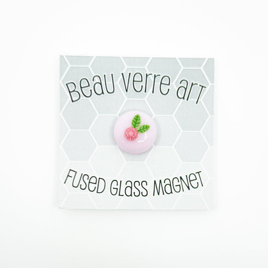 Pink Floral Round Fused Glass Needle Minder