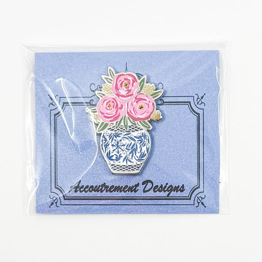 Pink Flowers in a Blue Vase Needle Minder