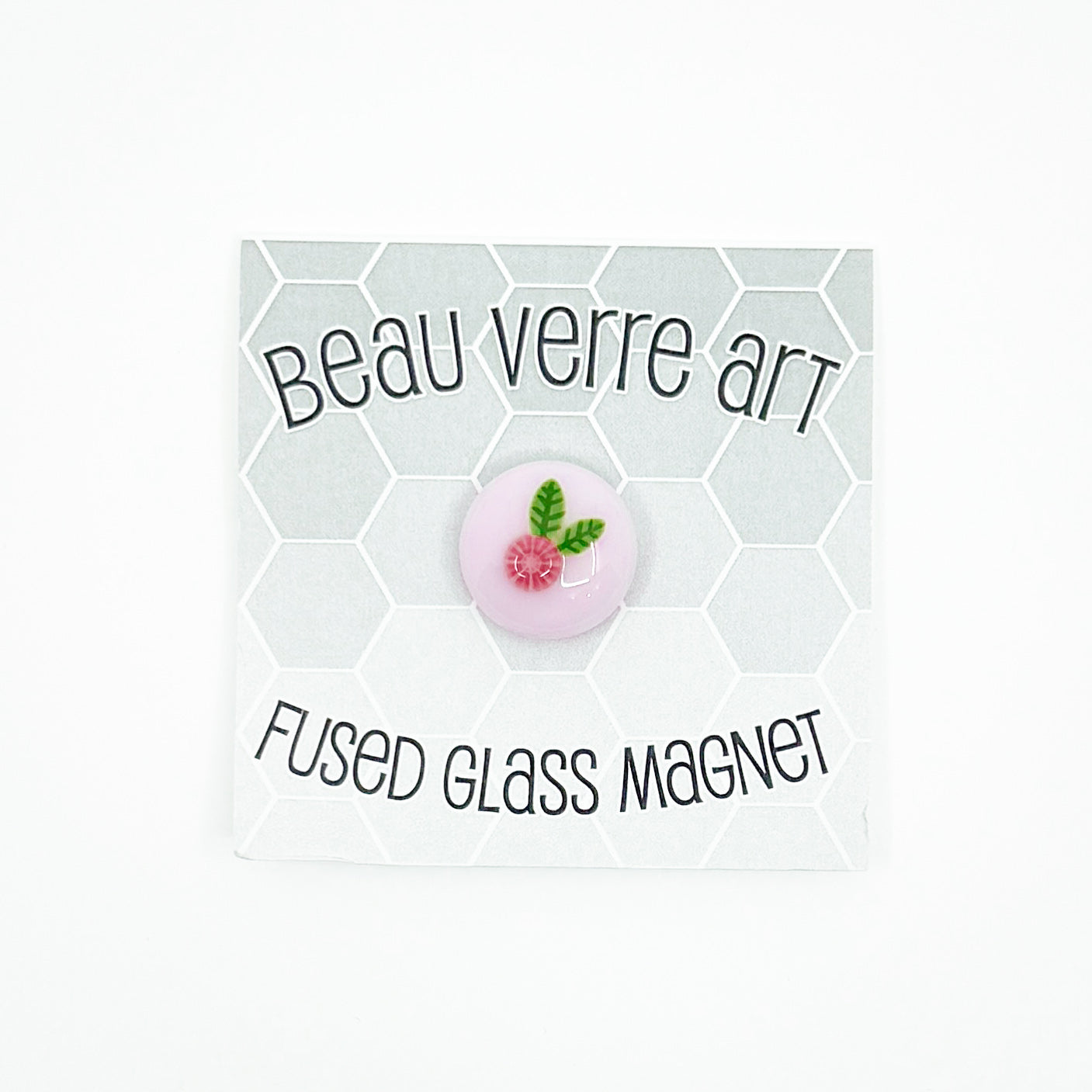 Pink Flower on Pink Circle Fused Glass Needle Minder