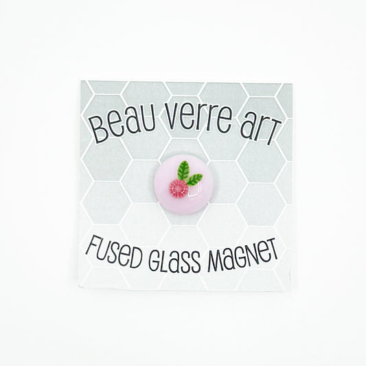 Pink Flower on Pink Circle Fused Glass Needle Minder