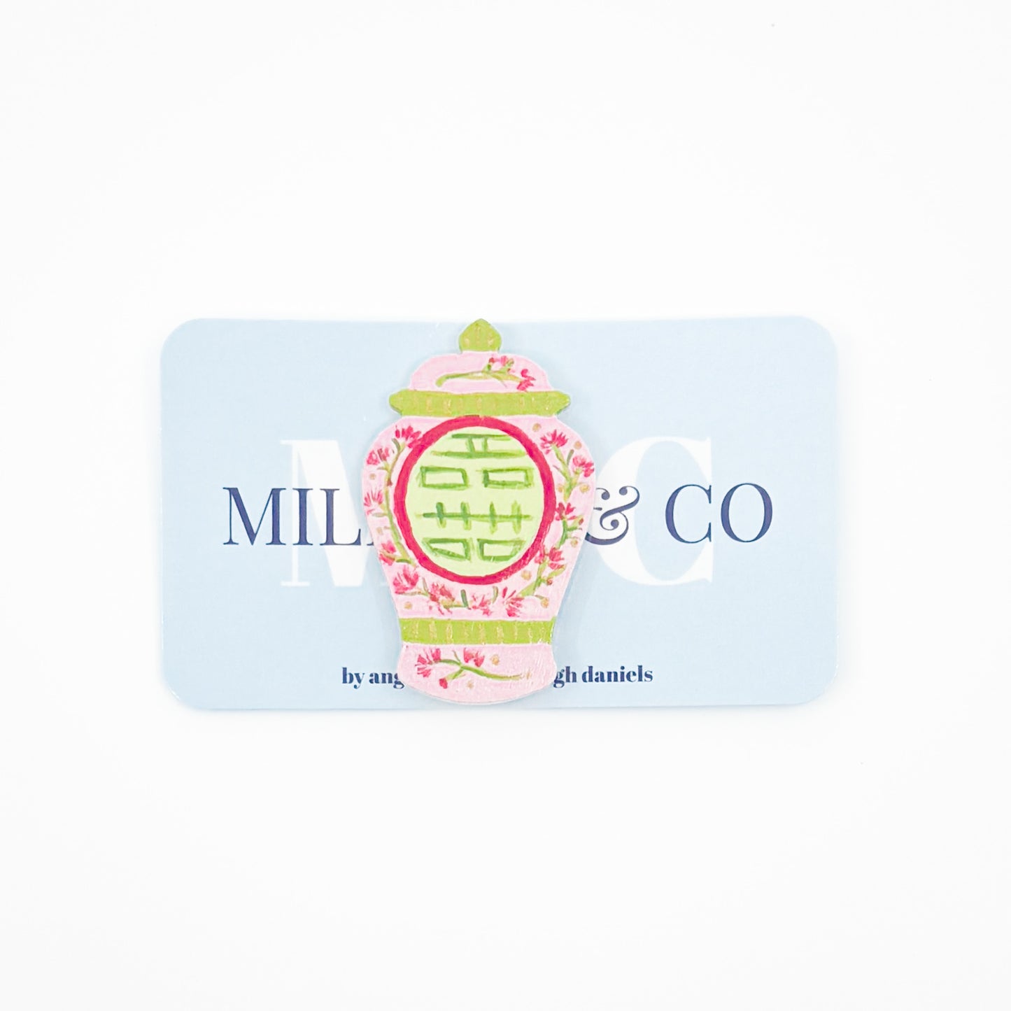Pink + Green Ginger Jar Hand Painted Needle Minder