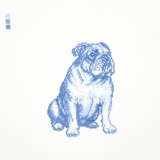 English Bulldog in Blue Toile