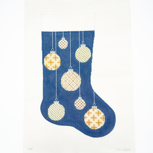 Christmas Ornaments on Navy Stocking