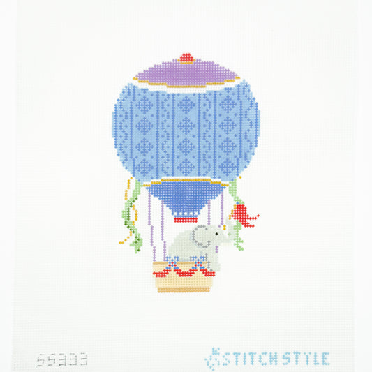 Blue and Purple Hot Air Balloon with Elephant