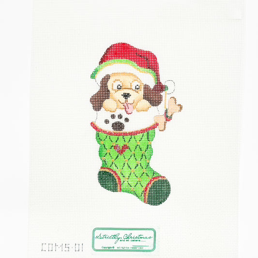 Green Stocking with Puppy