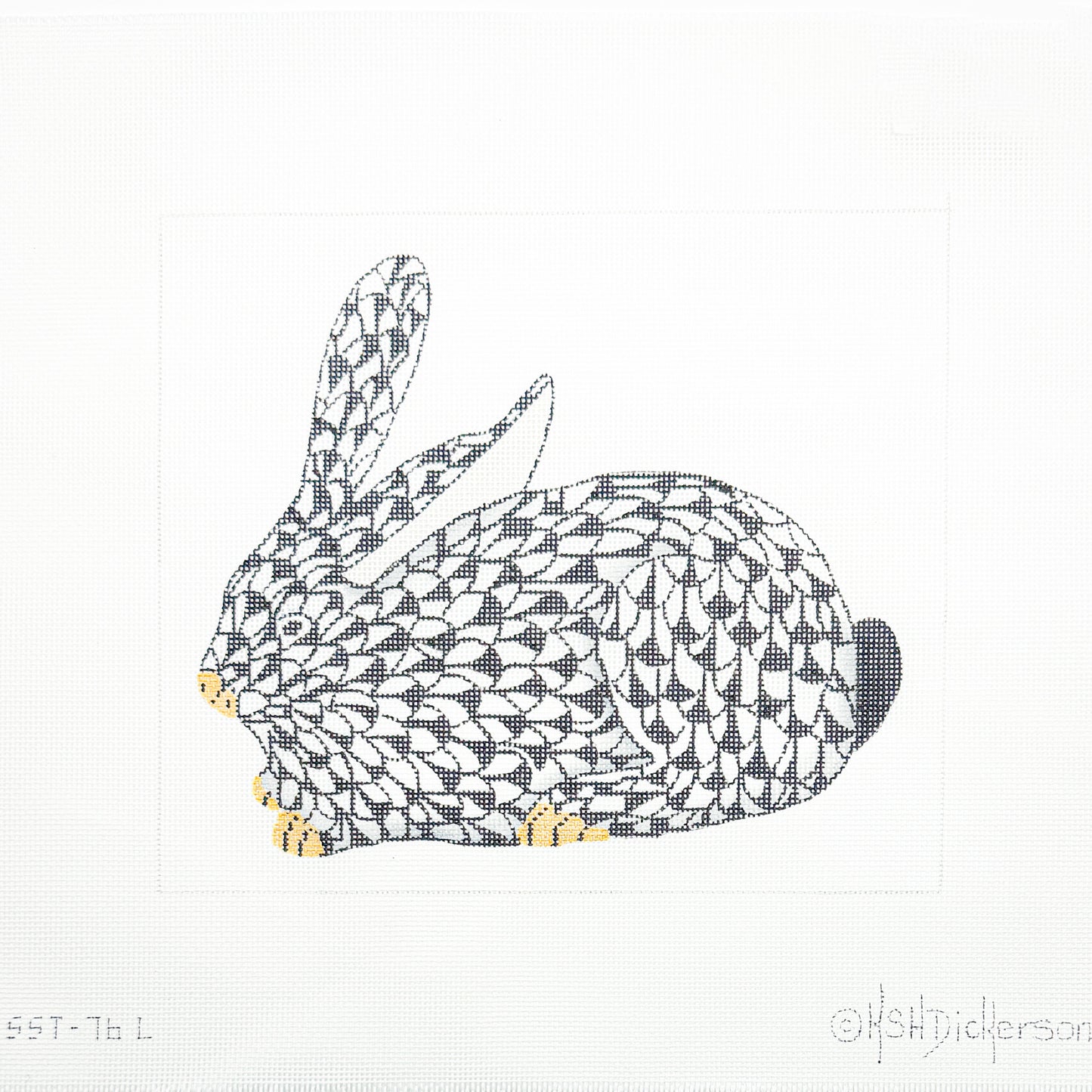 Fishnet Crouching Bunny in Black with Gold Facing Left