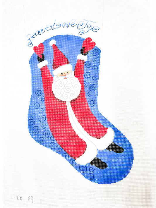 Soaring Santa with Hearts Stocking