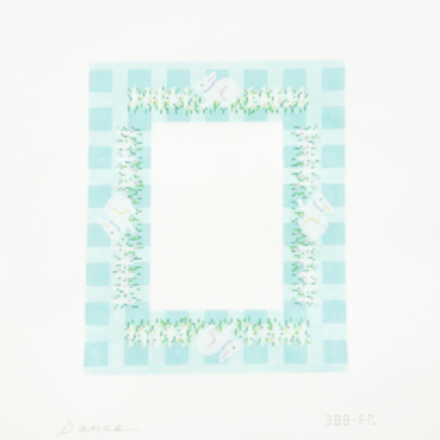 Bunnies and Picket Fence Teal Blue Gingham Frame