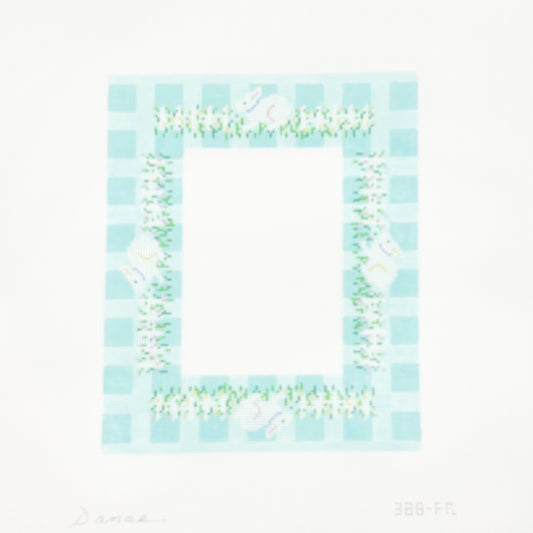 Bunnies and Picket Fence Teal Blue Gingham Frame