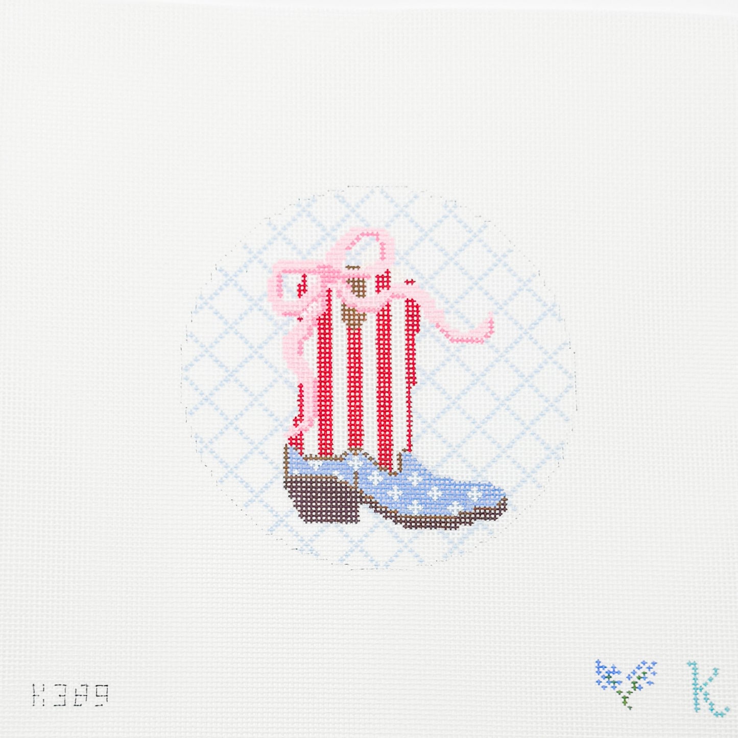 Patriotic Boot with Blue Trellis Background