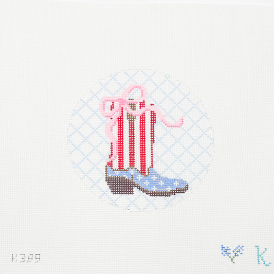 Patriotic Boot with Blue Trellis Background