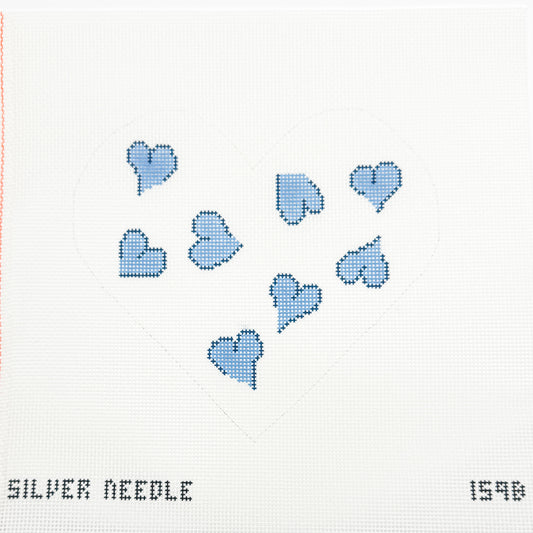 Silver Needle Blue Hearts Pillow