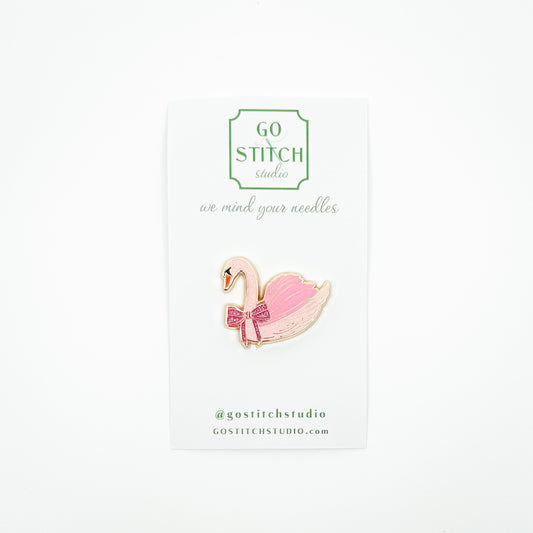 Pink Glitter Swan with Bow Needle Minder